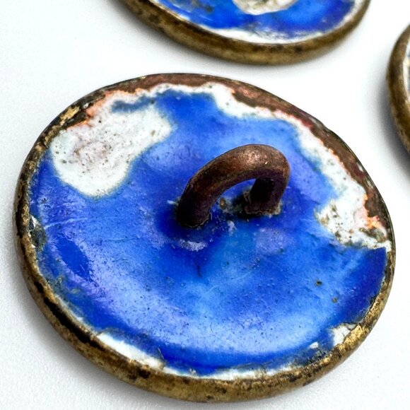 Chinese Cloisonné Buttons Set Of 3 Vtg Hand-Painted Floral Animal Blue Enamel - Picture 9 of 10